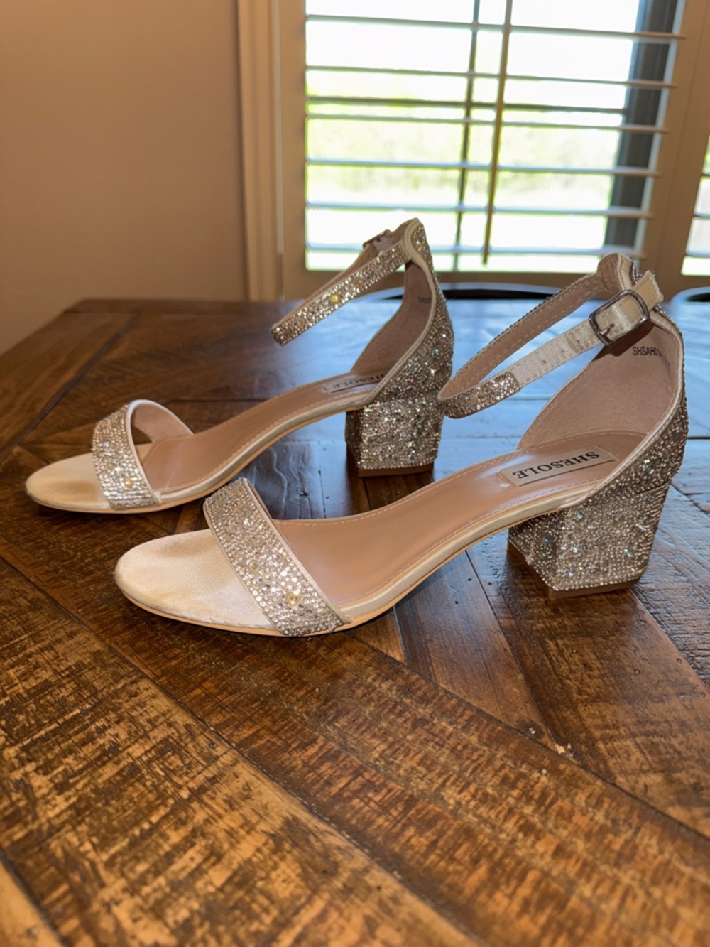 Silver Glitter Block Heel Sandals